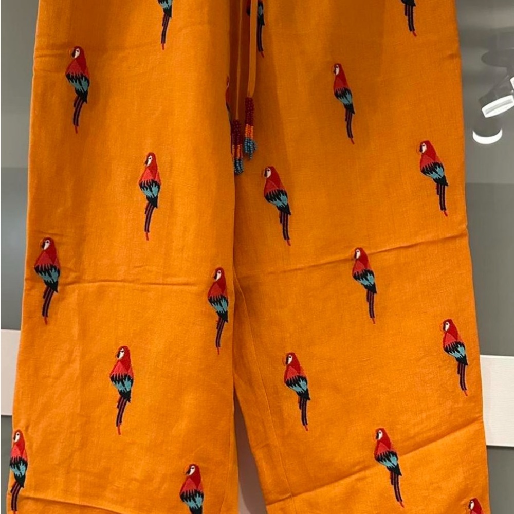 FARM Rio Orange Pants with Floral Embroidery
